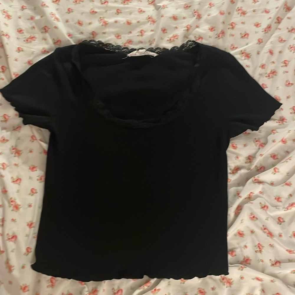 black lace trim tee